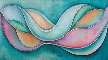 Abstract Teal Swirling Pastel Waves Painting