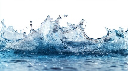 Close-up of water splash on white background. Useful for advertising air fresheners and water activities.