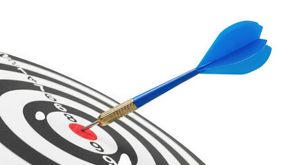 Ai generated image of blue dart hitting the bullseye on a target isolated on transparent background