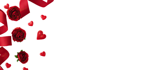 Red roses and hearts cascading against a black background