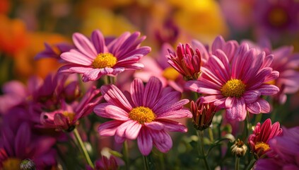 Fototapeta premium Close-up of vibrant pink daisies in garden setting