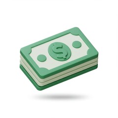 A stack of green cartoon-style dollar bills with a dollar sign on the top bill, casting a soft shadow on a white background.