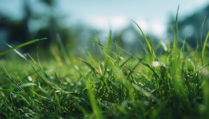 Obraz premium Close-up of vibrant green grass blades