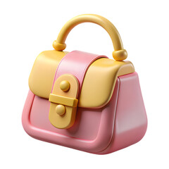 Pink and yellow cartoon handbag 3d render isolated on transparent background