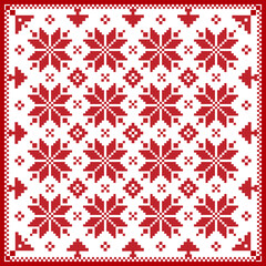 New Year's Christmas pattern pixel, card scandynavian Norwegian sweater style Traditional pixel ethnic pattern. Knitted Christmas Sweater Pattern Design Cross Stitch Embroidery. Vector seamless