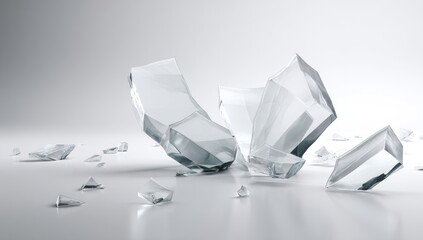 Shattered glass shards on a light gray surface