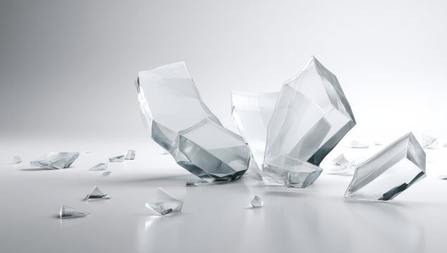 Shattered glass shards on a light gray surface