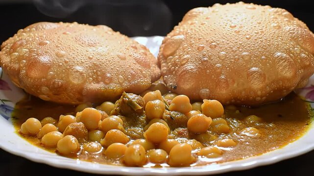 Delicious Chole Bhature Authentic Indian Street Food Dish Close-Up