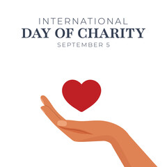 nternational Charity Day Poster with Hand Holding Heart in Minimal Style.