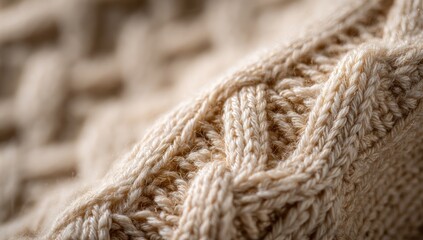 Fototapeta premium Close-up of beige cable knit fabric