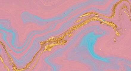 Elegant Pink and Gold Abstract Background - Golden Streaked Pink Marble