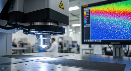 Microscale inspection of electrode surface uniformity using hightech imaging systems at a solidstate battery manufacturing site.