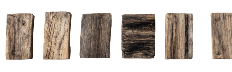 Rectangular wood planks with varied shades of brown and gray.  Natural wood grain is visible