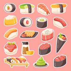 Cute Delicious Sushi Illustration Set