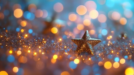 Sparkling gold star amidst festive lights