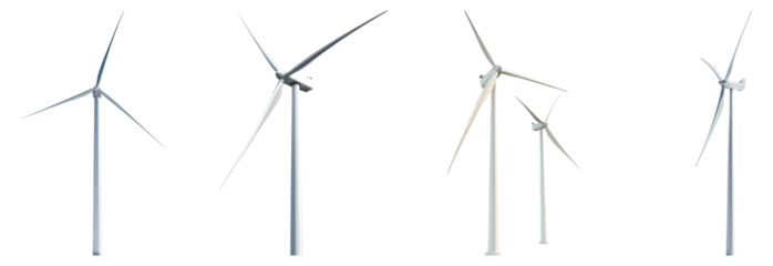 Wind Turbines in Various Positions Against Clear Blue Sky