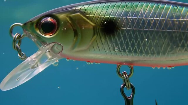 Fishing Lure Underwater Close-Up Action in Blue Waters