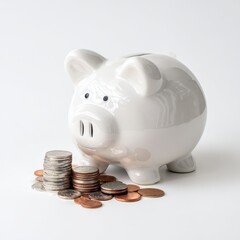 A piggy with coins on the side