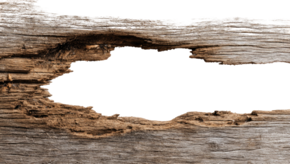 Weathered wood plank with a large, irregular hole (1)