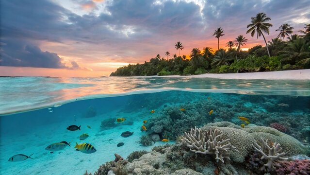 Clipperton Island Lagoon Split Underwater Sunset