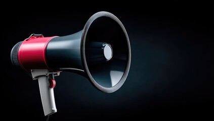 Close-up of a red and black megaphone on a dark background