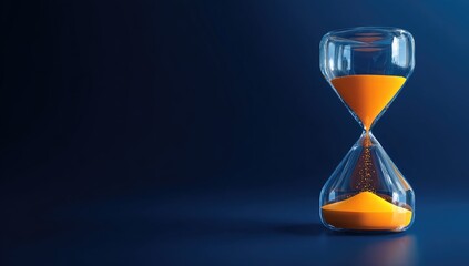 Clear hourglass with amber sand flowing