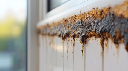Window sill with mold and corrosion