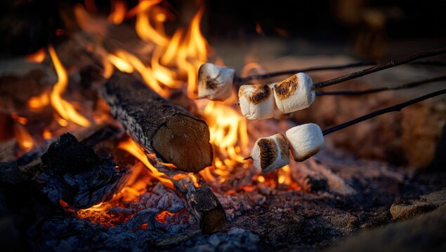 Marshmallows roasting over a campfire (3) - Powered by Adobe