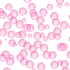 Translucent pink bubbles on white background, airy soft soap effect, pastel abstract texture for backgrounds, packaging, wallpapers, or textile prints.