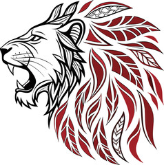Stylized Lion Head Vector with Leaf Mane - Aggressive Design.

