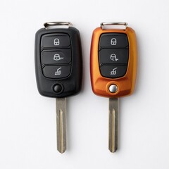 Two keys on a white surface