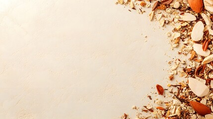 Beige Textured Background with Scattered Almonds and Spices