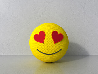 3d knitted wool heart eyes emoji showing happy romantic emotion