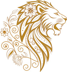 
Floral Lion Head Line Art - Decorative Design Asset

