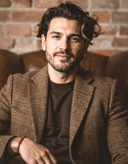 Fototapeta premium Elegant Man Sitting in Leather Chair