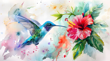 watercolor painting of a vibrant hummingbird