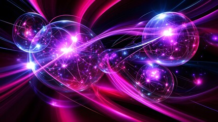 Obraz premium Abstract Energy Spheres Glowing Neon Pink Purple