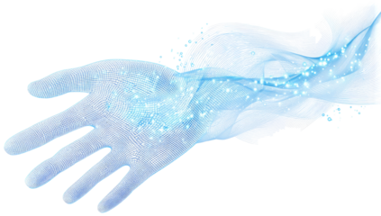 A hand, seemingly made of ice, with flowing, glittering water