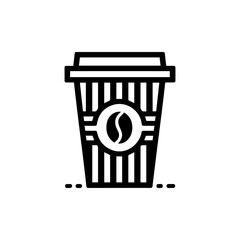 Bold Black and White Coffee Cup Icon with Coffee Bean Symbol.