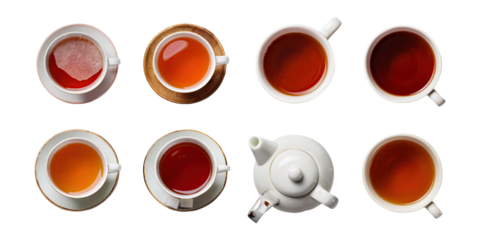 Variety of Tea in White Cups Arrangement, PNG collection, set bundle, isolate on transparent or white background