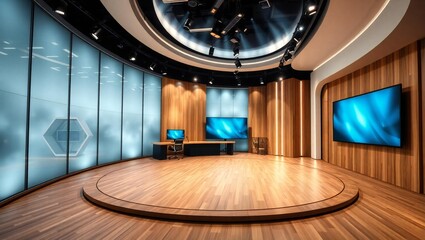 News Studio, Backdrop For TV Shows .TV On Wall.3D Virtual News Studio Background, 3d illustration