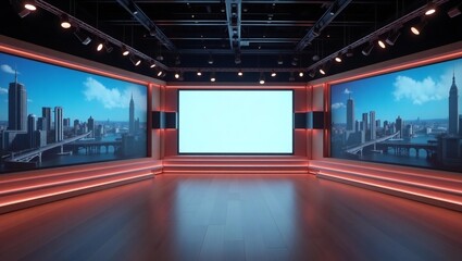 News Studio, Backdrop For TV Shows .TV On Wall.3D Virtual News Studio Background, 3d illustration