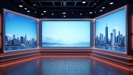 News Studio, Backdrop For TV Shows .TV On Wall.3D Virtual News Studio Background, 3d illustration