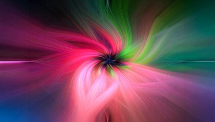 Floral Energy Burst
Vivid streaks of pink, green, and purple swirl from a dark center, forming a radiant abstract flower in motion.