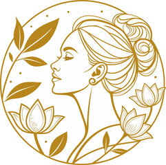 Elegant Woman with Lotus Flowers - Gold Foil Vector Art

