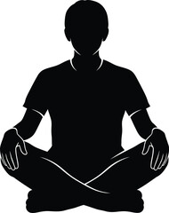 Vector art of silhouette of a man sitting crosslegged in meditation, , representing peace, mindfulness, and spiritual wellness