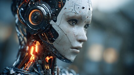 Portrait of a Female Android with Glowing Details, Futuristic Technology