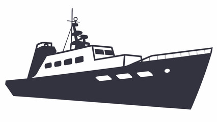 Obraz premium Illustration of a sleek yacht featuring a dark hull and white superstructure with visible windows and mast