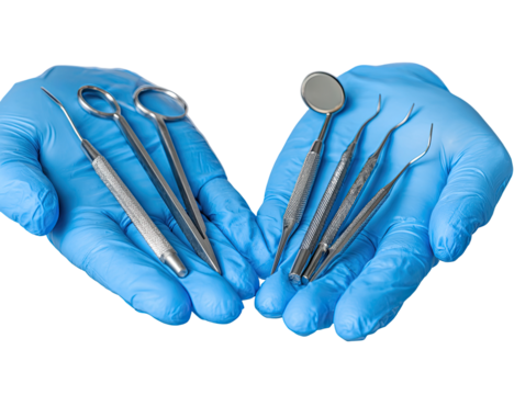 Dental tools held in gloved hands - Powered by Adobe