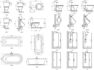 Detailed architectural blueprint drawings showcasing various cabinet and closet designs with precise measurements and construction details